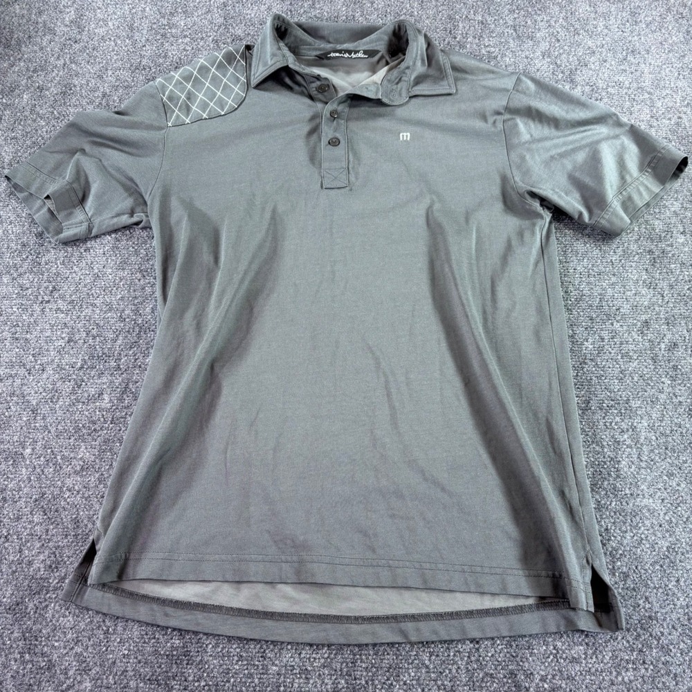 TravisMathew Polo Shirt Mens Medium Gray Pima Cotton Blend Quilted Shoulder Golf